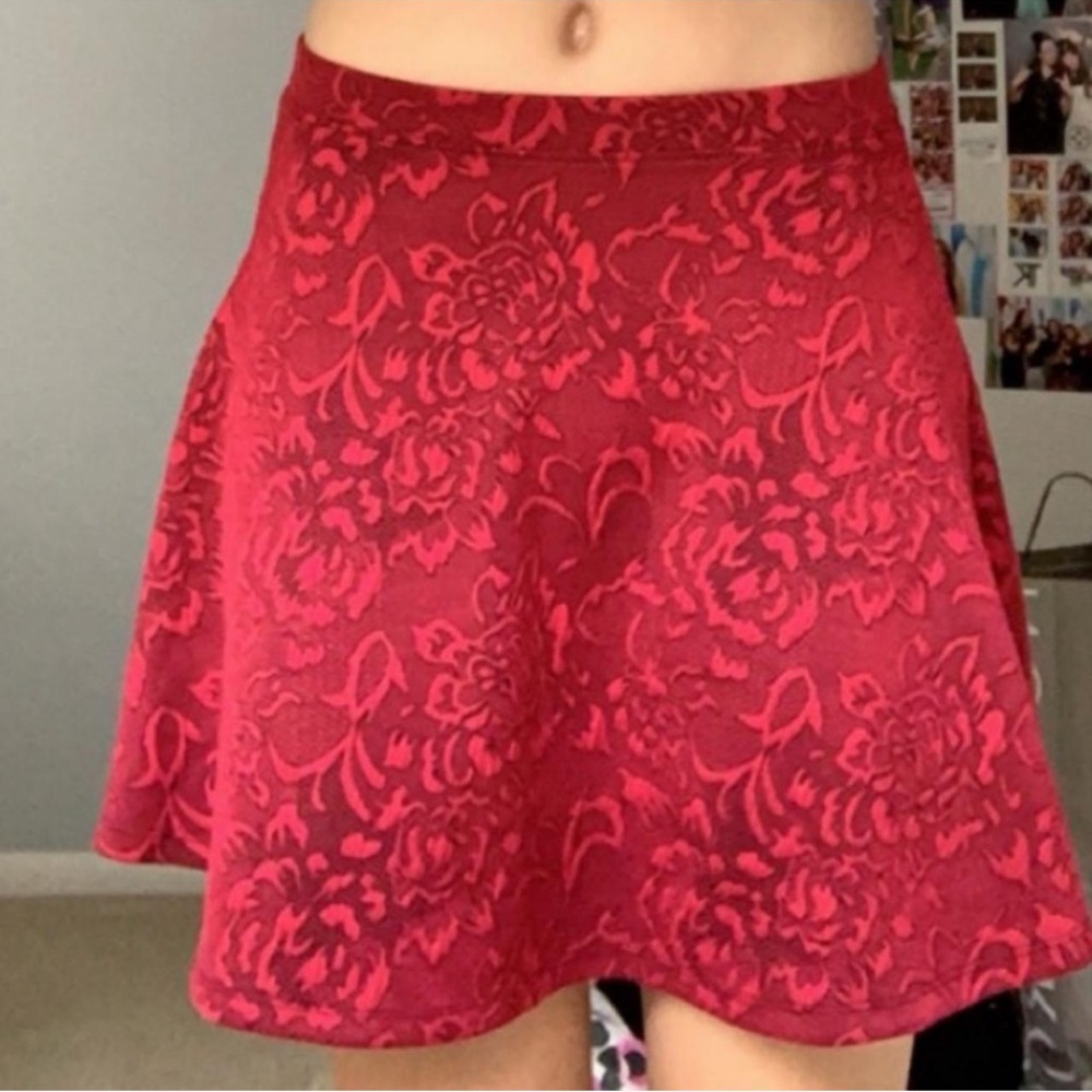 Red Floral Mini Skirt